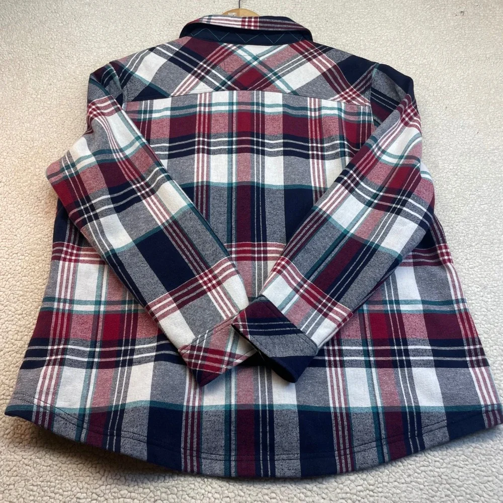 Orvis Shirt Jacket Womens XXL Red Plaid Fleece Lined Snap Front Classic 1316954